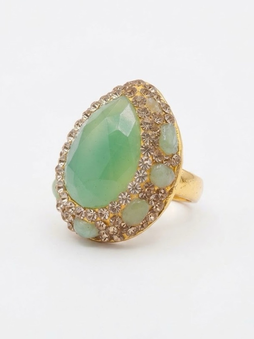 Light Green Pear Stone with Matching Tonal Cabochons & Pavé Rhinestones